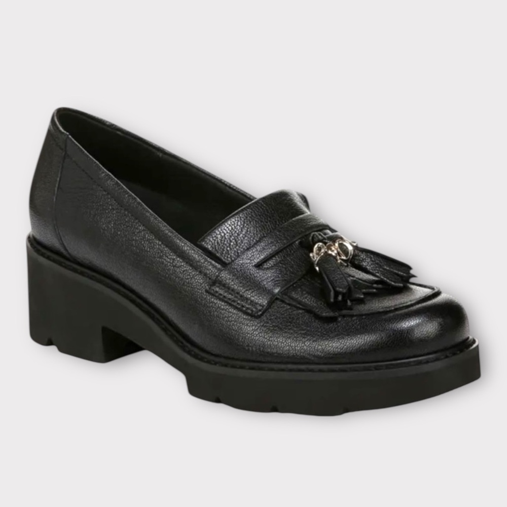 Naturalizer Desmond Tassel Loafer Black Leather, Platform Vintage Vibe, size 7